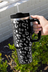 Green 40oz Stainless Steel Portable Leopard Tumbler Mug With Handle