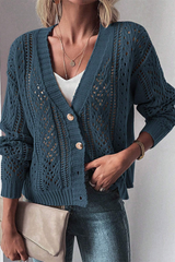 Real Teal Hollow Knit Drop Shoulder Cardigan