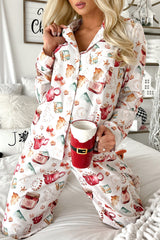 White Christmas Pattern Long Sleeve Shirt and Pants Pajama Set