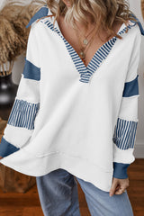 Dark Blue Striped Patchwork Collar Sweatshirt