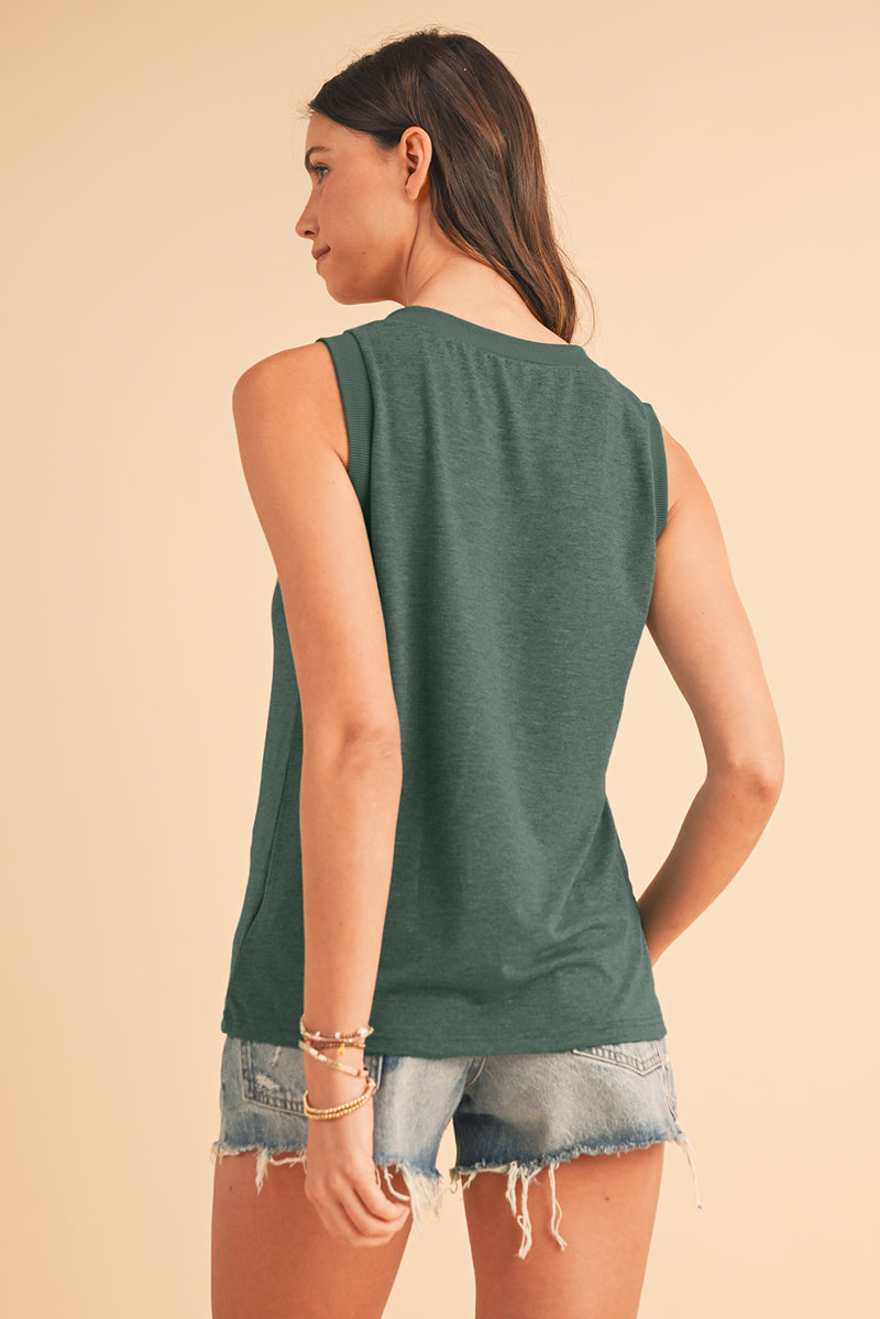 Simply Taupe Contrast Trim V-Neck Loose Fit Tank Top