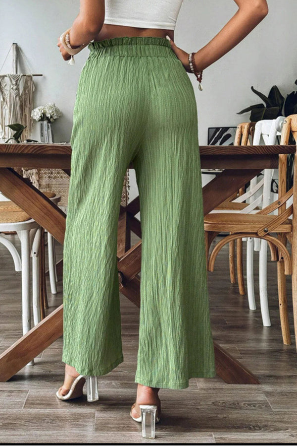 Grass Green Pocket Crinkle High Waist Pants