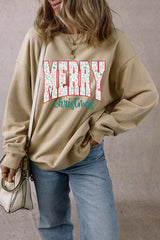 Parchment Basic Merry Christmas Oversized Graphic Sweatshirt