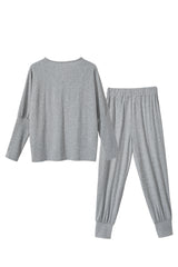 Parchment Ribbed Dolman Sleeve Top and Pocketed Pants Set