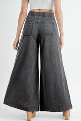 Carbon Grey Mineral Wash Button High Waist Wide Leg Jeans