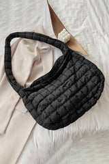 Coffee Casual Quilted Zipper Large Shoulder Bag