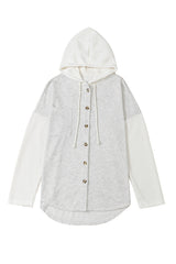 Gray Button Up Contrast Knitted Sleeves Hooded Jacket