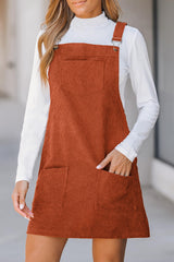 Cinnamon Corduroy Front Pockets Overall Dress