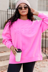 Bonbon Casual Coffee Letter Drop Shoulder Sweatshirt