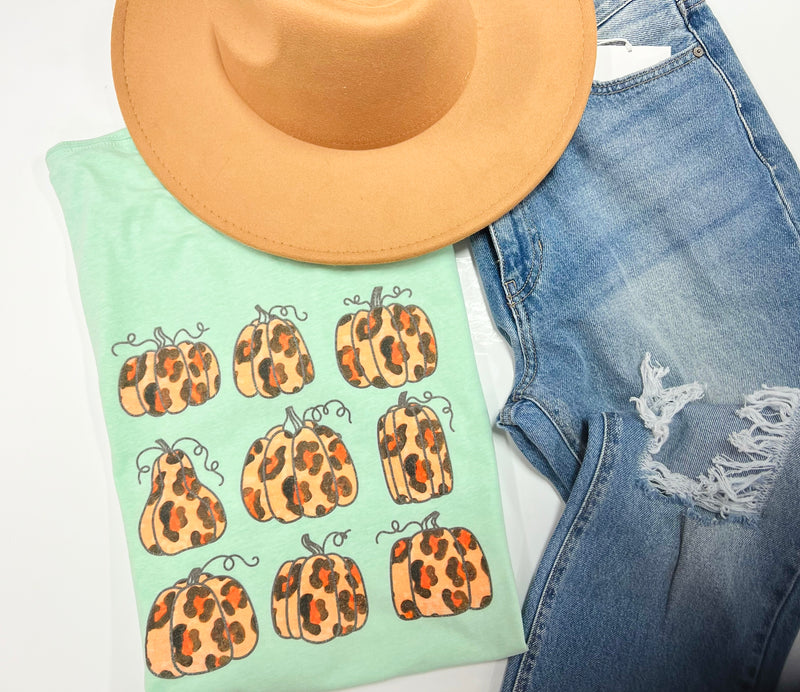 Multi Leopard Pumpkin Mint tee