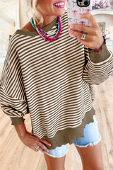 Green Stripe Drop Shoulder Long Sleeve Top