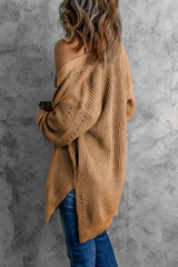 Khaki Fall Long Sleeve Long Cardigan Sweater