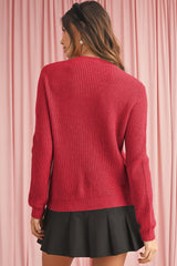 Fiery Red Sweet Bow Front Knit Cardigan