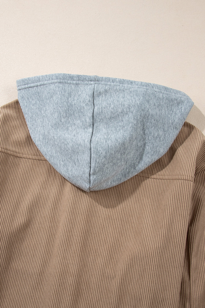 Sail Blue Pockets Drawstring Hooded Corduroy Shacket