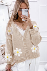 Parchment 60s Flower Decor Button Cable Knit Cardigan