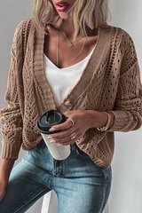 Dark Khaki Hollow Knit Drop Shoulder Cardigan