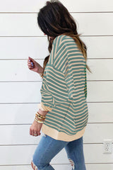 Green Stripe Colorblock Drop Shoulder Oversized Sweatshirt