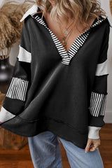 Black Striped Patchwork Collar Sweatshirt