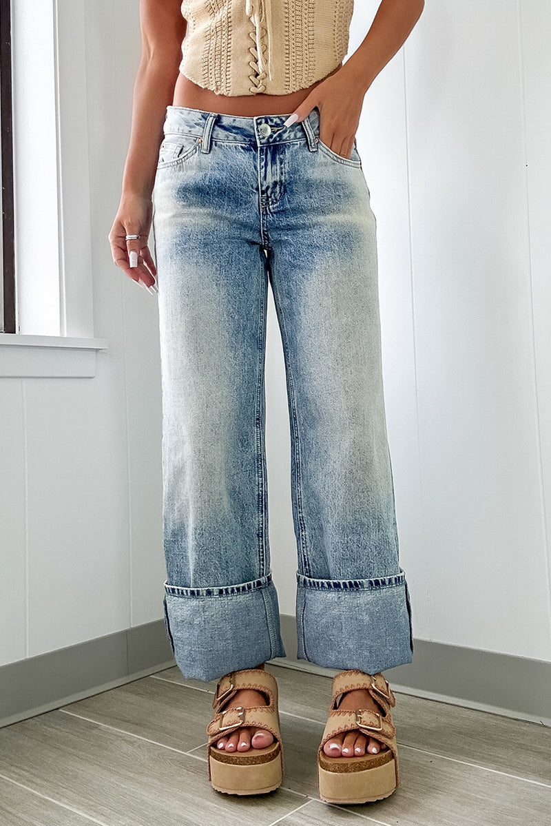 Myosotis High Rise Button Zip Washed Jeans