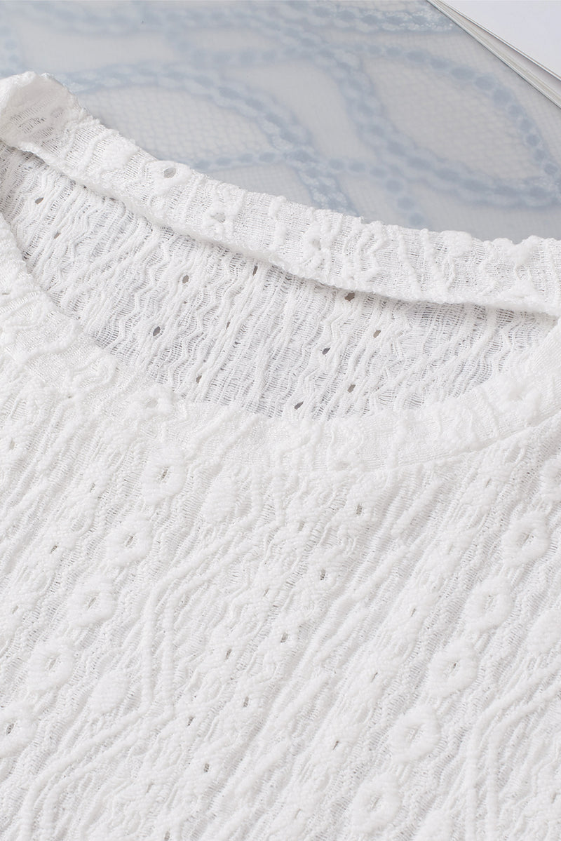 White Eyelet Embroidery Scalloped Short Sleeve Blouse