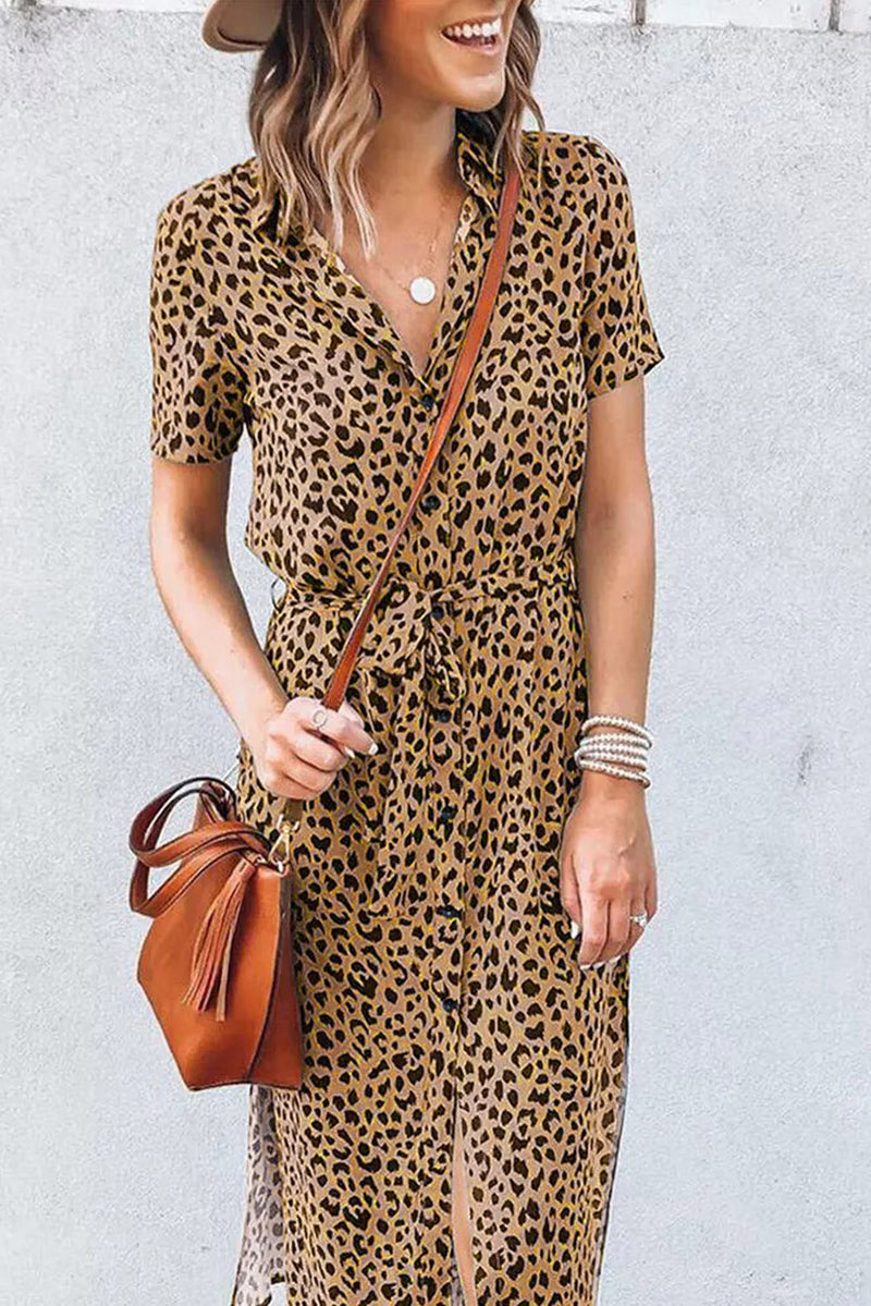 Khaki leopard print shirt dress on sale