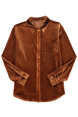 Chestnut Plain Chest Pocket Velvet Shirt