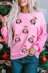 Pink Sequin Nutcracker Graphic Patchwork Sweatshirt