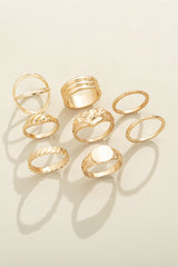 Gold 8Pcs Minimalism Alloy Ring Set