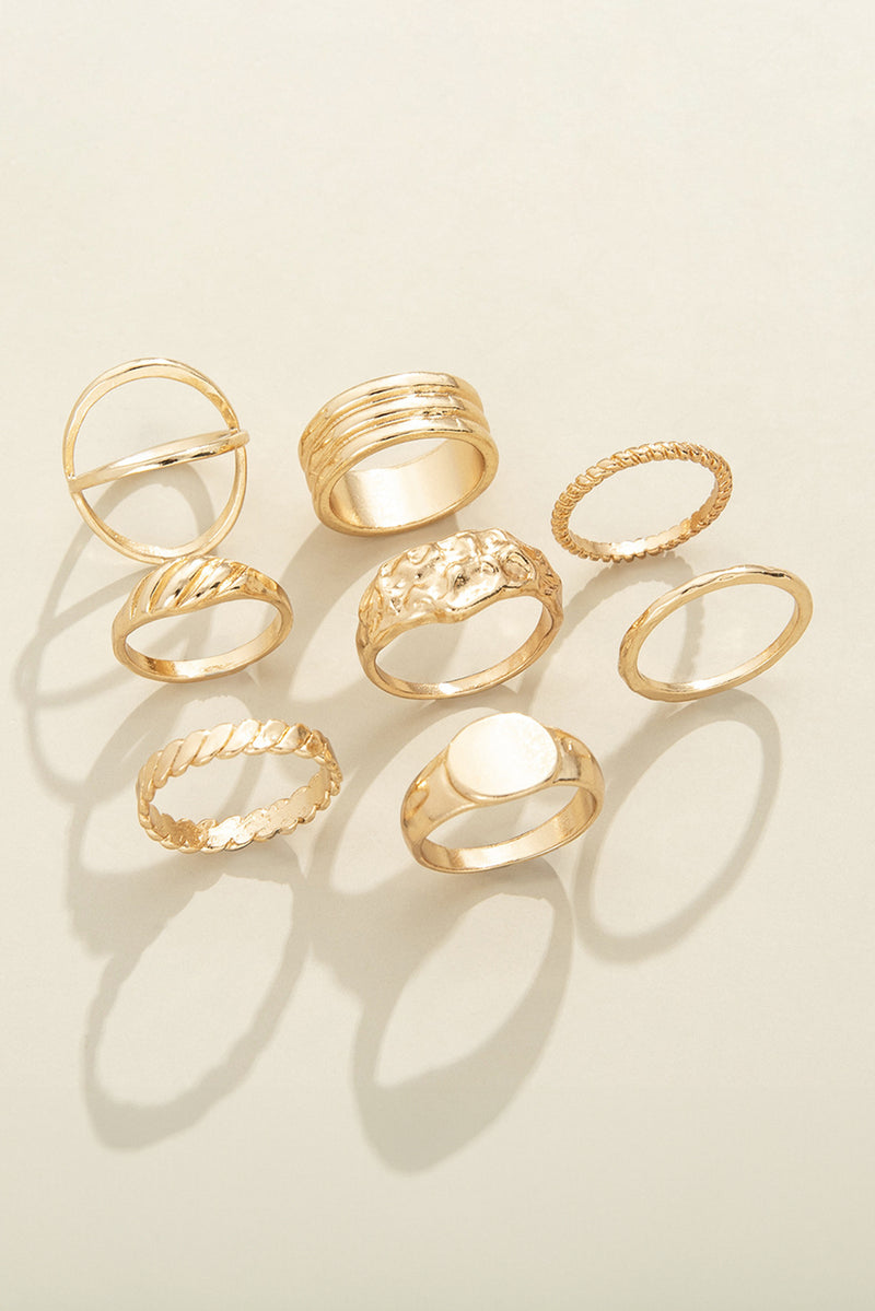 Gold 8Pcs Minimalism Alloy Ring Set