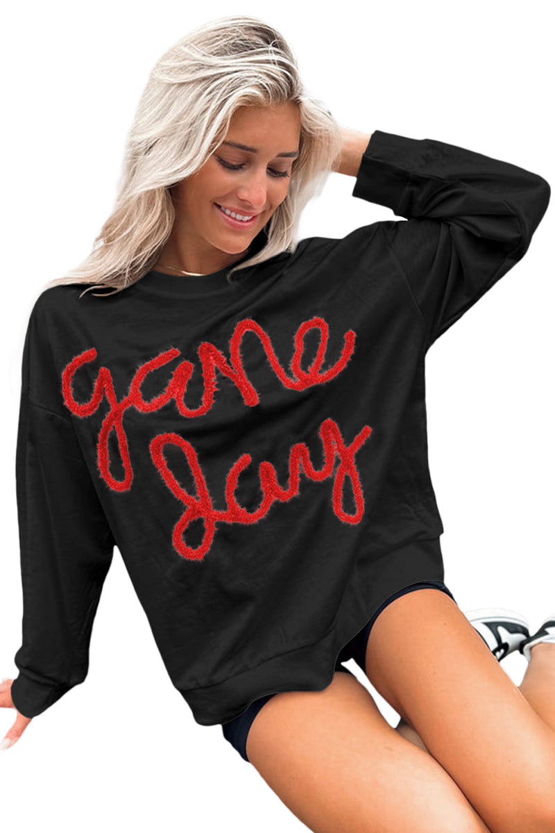 White Tinsel Game Day Drop Shoulder Sweatshirt