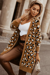 Brown Leopard Print Fur Long Cardigan