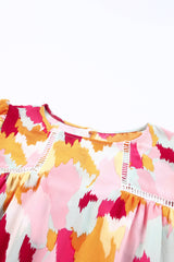 Multicolor Abstract Print Boho Ruffle Puff Sleeve Blouse