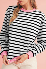 Black Striped Contrast Trim Long Sleeve Top