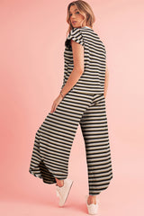 Yellow Stripe Rainbow Tee and Tassel Drawstring Wide Leg Pants Set