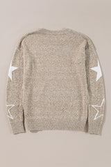 Gray Star Pattern Drop Shoulder Knit Sweater