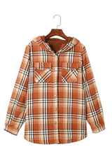 Orange Snap Button Sherpa Lined Hooded Flannel Jacket