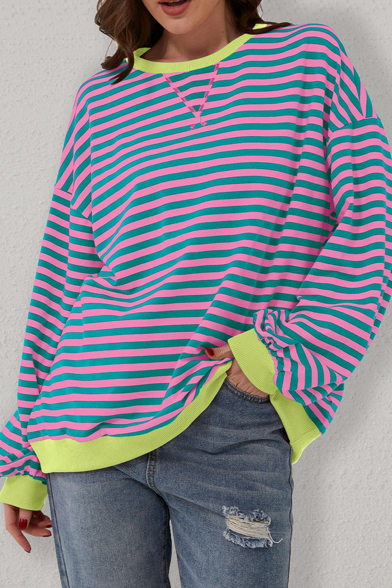 Green Stripe Contrast Edge Oversized Sweatshirt