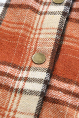 Orange Snap Button Sherpa Lined Hooded Flannel Jacket