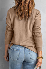 Khaki Button Front Turn-down Neck Knit Top