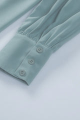 Light Blue Solid Color Button Up Puff Sleeve Casual Pleated Shirt