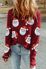 Red Casual Santa Claus Round Neck Graphic Sweatshirt