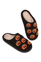 Black Halloween Pumpkin Plush Home Slippers