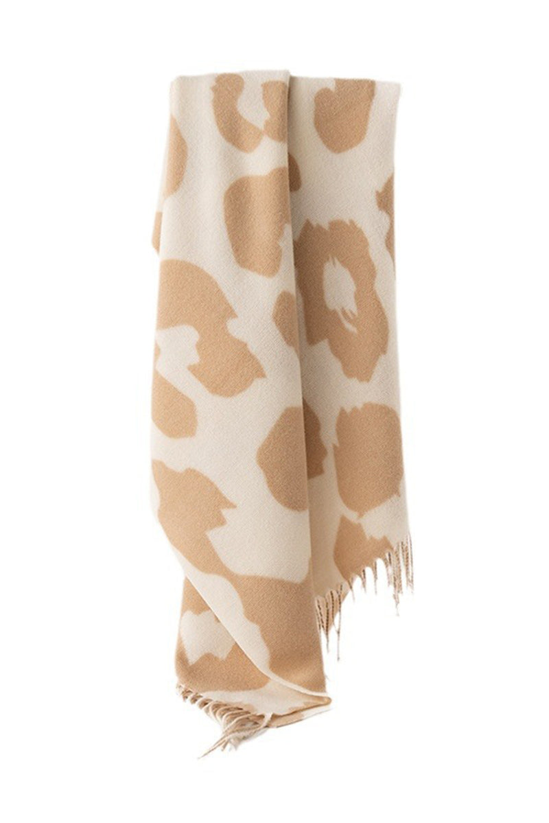 Parchment Cow Print Fringed Winter Large Scarf