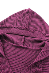 Purple Split V Neck Pullover Knit Sweater Hoodie