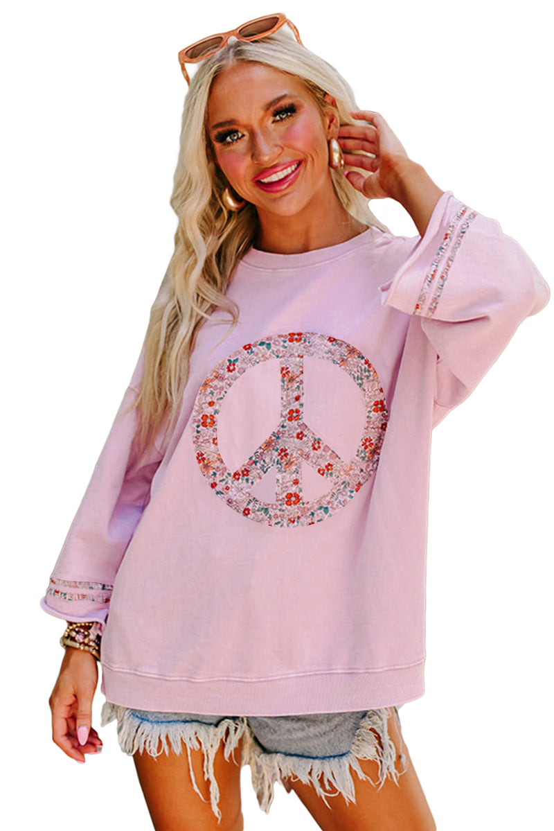 Jet Stream Floral Peace Sign Drop Shoulder Top