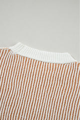 Chestnut Striped Contrast Trim Loose Sweater