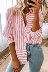 Pink Stripe Buttoned Oversized Long Sleeve Shirt