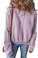 Orchid Petal Crochet Patchwork Exposed Seam Ribbed Trim Sweatshirt