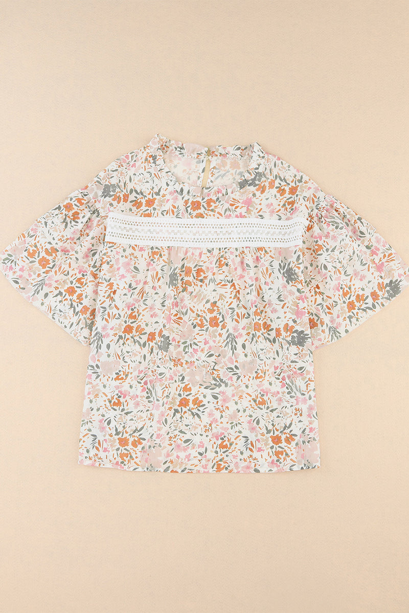 Multicolor Floral Print Wide Ruffle Sleeves Blouse