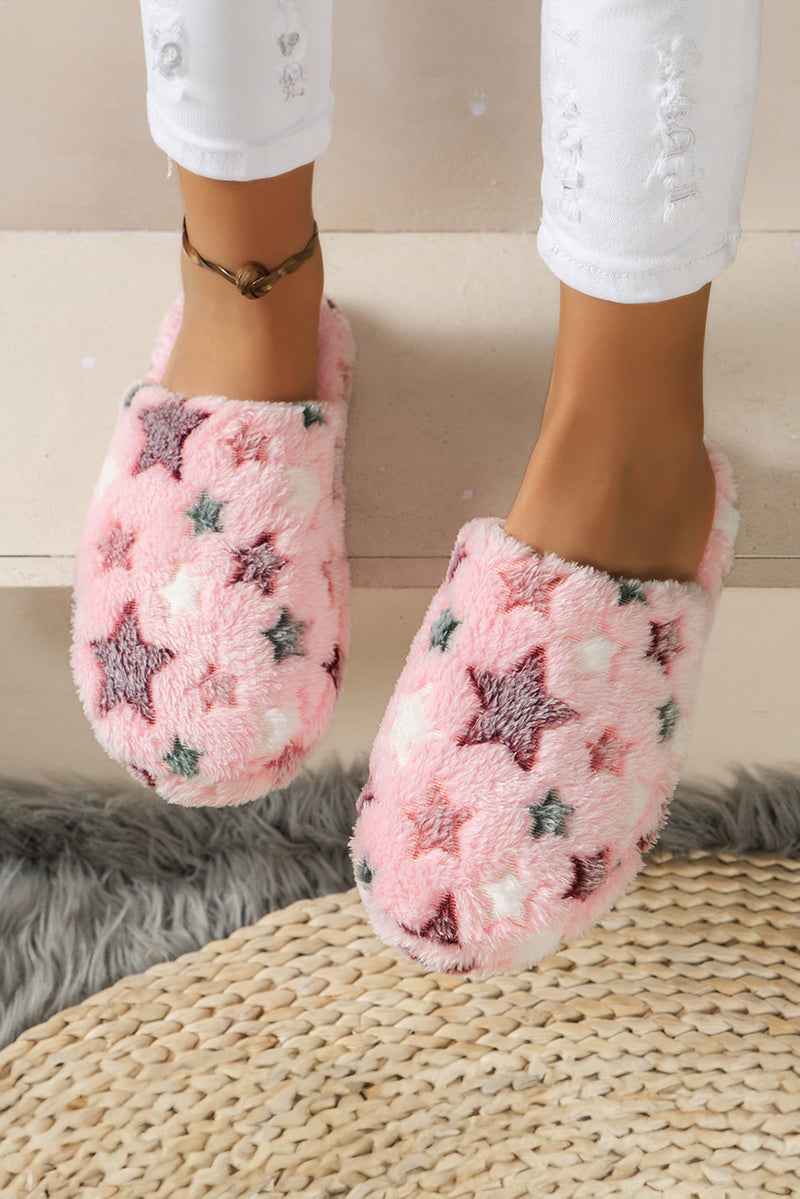 Pink Cute Star Plush Home Slippers